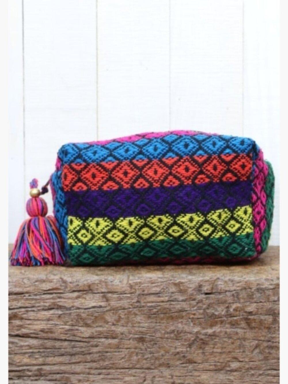 104 Diamond Striped Jacquard Origami Makeup Bag W/ Metallic Trim